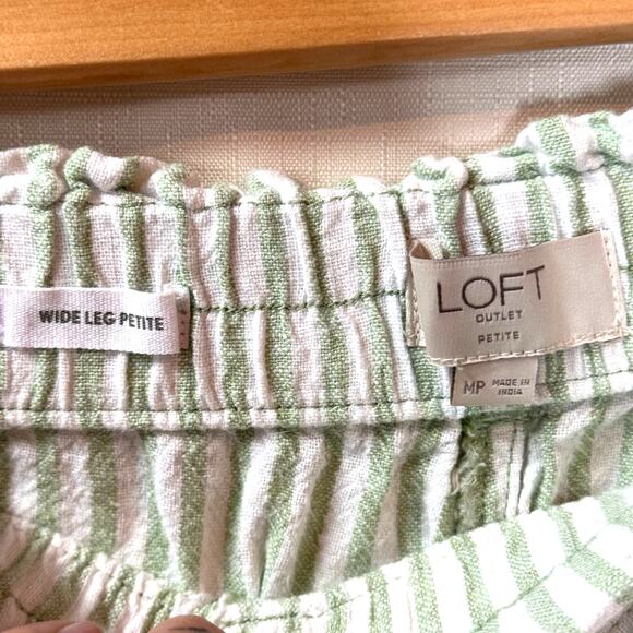 LOFT Wide Leg Linen Pants Women's M Petite Stripes Coastal Summer Beach Casual - Picture 4 of 10
